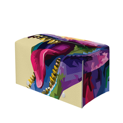 Colorful Tyrannosaurus Rex Print Leather Tissue Box Cover
