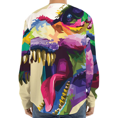 Colorful Tyrannosaurus Rex Print Long Sleeve Baseball Jersey