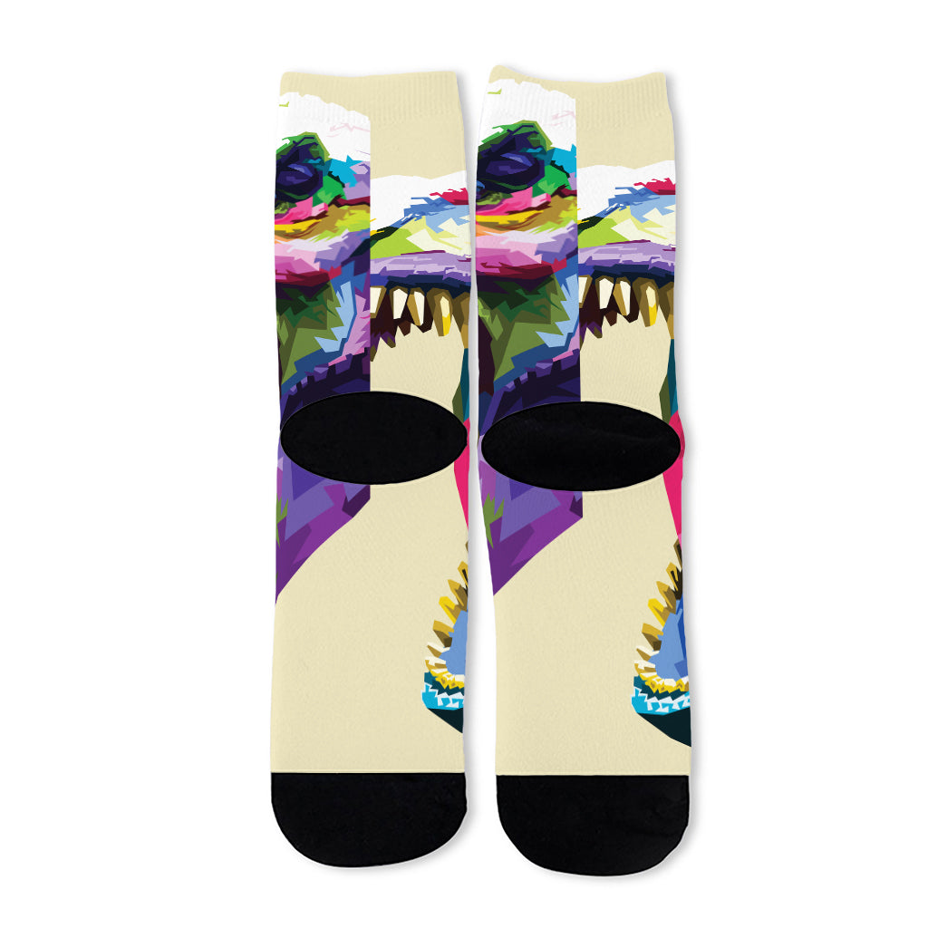 Colorful Tyrannosaurus Rex Print Long Socks