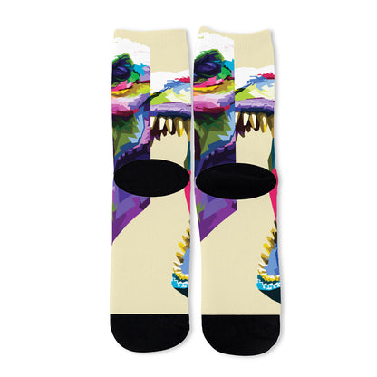 Colorful Tyrannosaurus Rex Print Long Socks