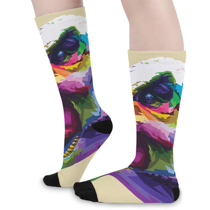 Colorful Tyrannosaurus Rex Print Long Socks