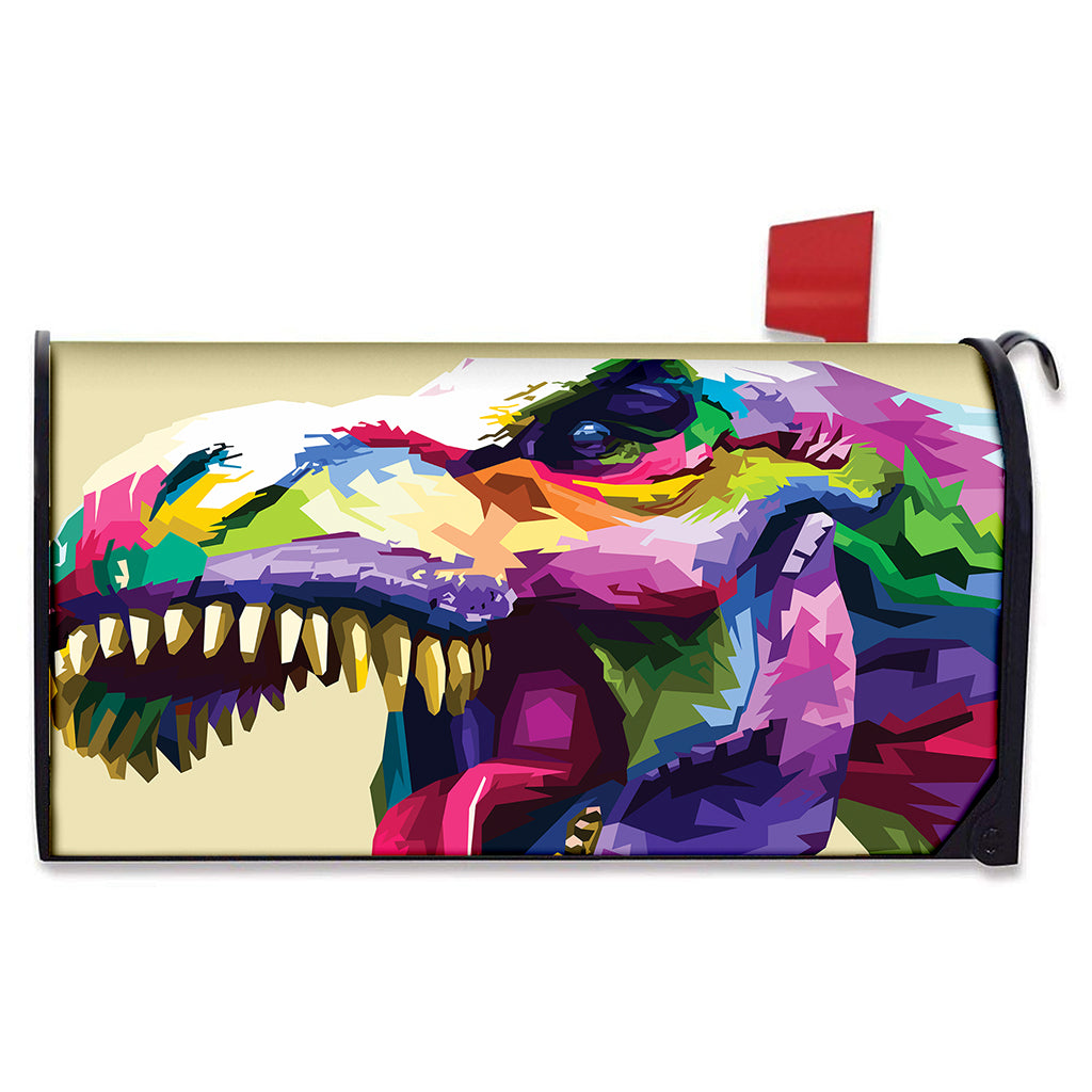 Colorful Tyrannosaurus Rex Print Mailbox Cover
