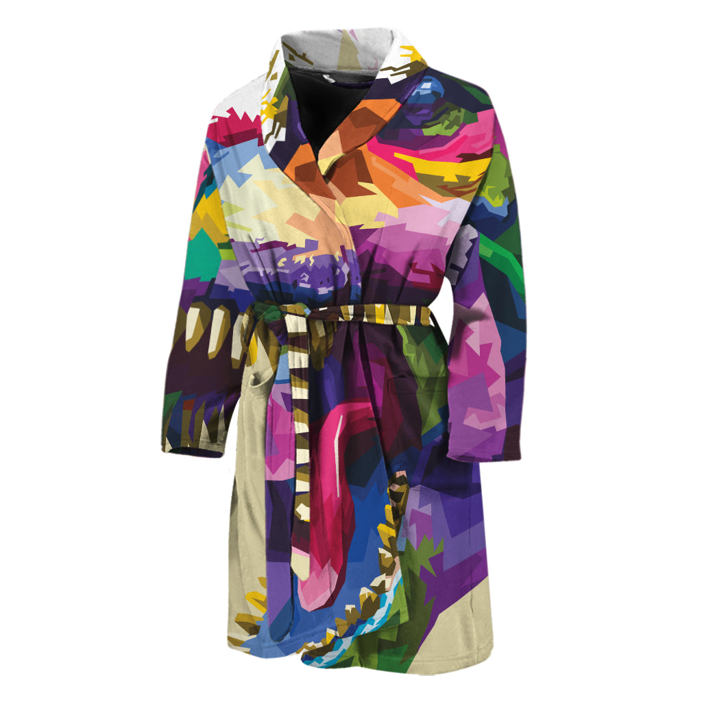 Colorful Tyrannosaurus Rex Print Men's Bathrobe