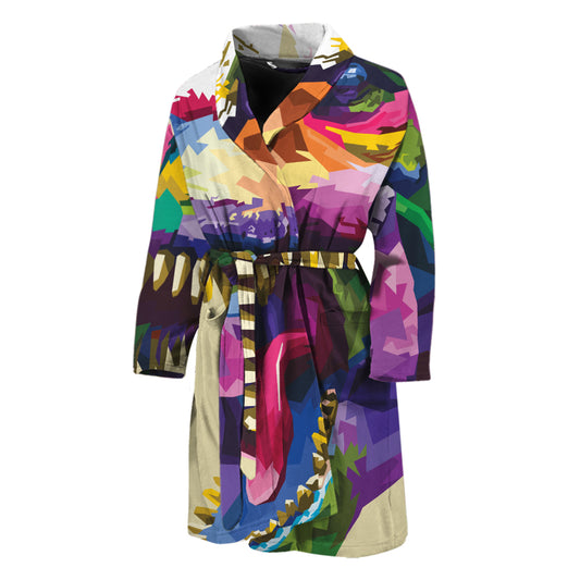 Colorful Tyrannosaurus Rex Print Men's Bathrobe
