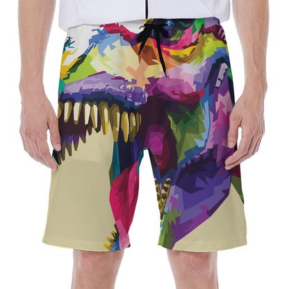 Colorful Tyrannosaurus Rex Print Men's Beach Shorts