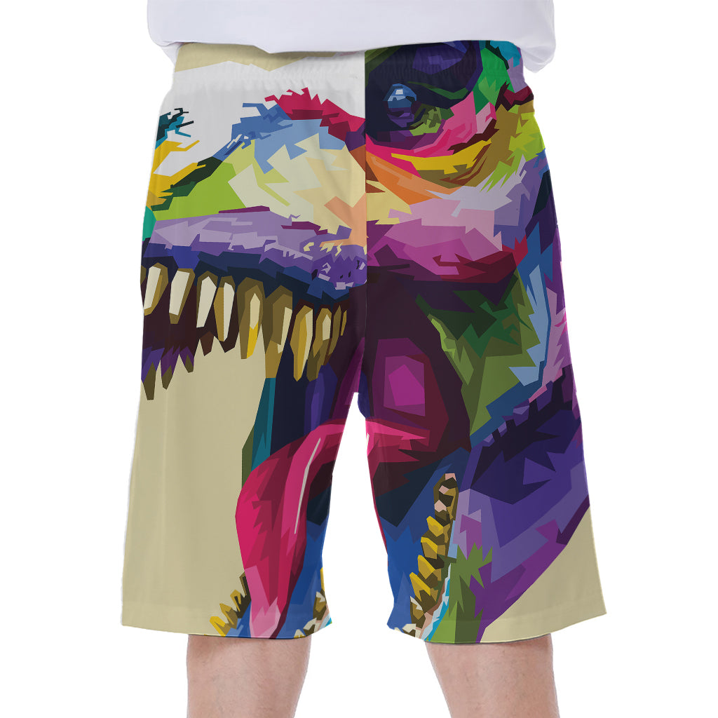 Colorful Tyrannosaurus Rex Print Men's Beach Shorts
