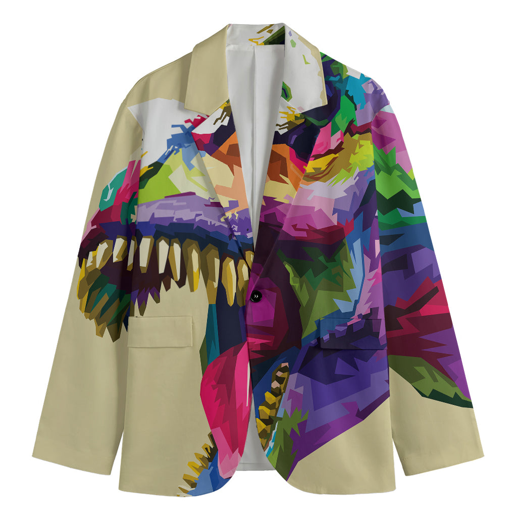 Colorful Tyrannosaurus Rex Print Men's Blazer
