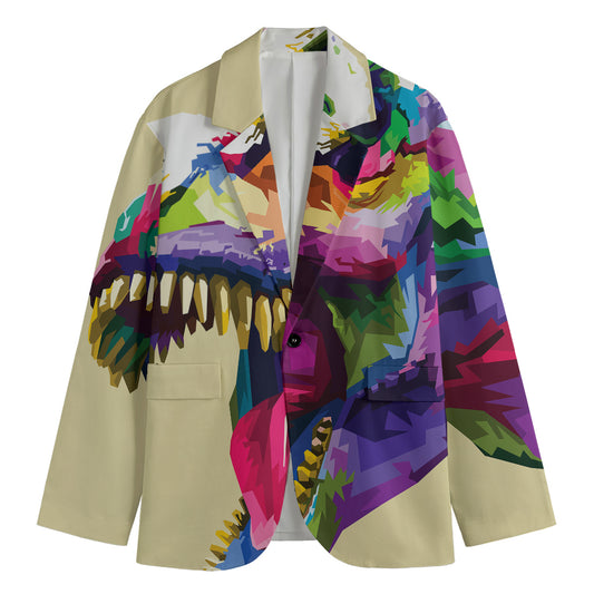 Colorful Tyrannosaurus Rex Print Men's Blazer