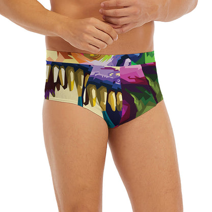 Colorful Tyrannosaurus Rex Print Men's Briefs