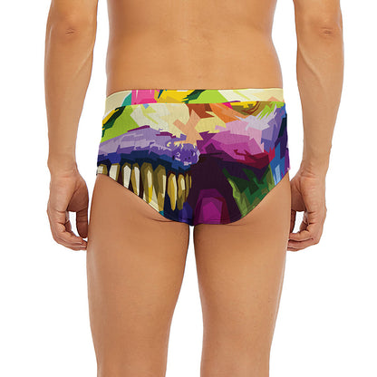 Colorful Tyrannosaurus Rex Print Men's Briefs