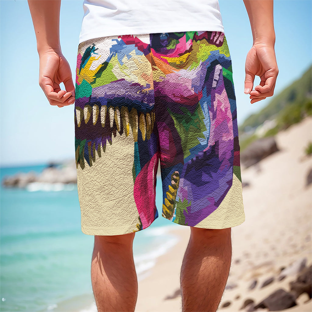 Colorful Tyrannosaurus Rex Print Men's Cargo Shorts
