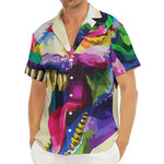 Colorful Tyrannosaurus Rex Print Men's Deep V-Neck Shirt