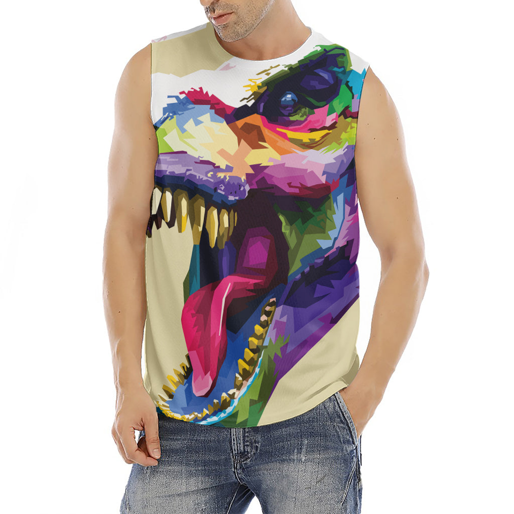 Colorful Tyrannosaurus Rex Print Men's Fitness Tank Top