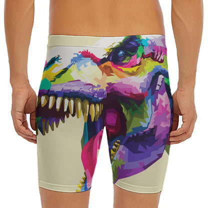 Colorful Tyrannosaurus Rex Print Men's Long Boxer Briefs