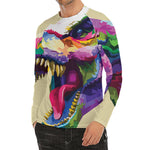 Colorful Tyrannosaurus Rex Print Men's Long Sleeve Rash Guard