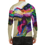 Colorful Tyrannosaurus Rex Print Men's Long Sleeve Rash Guard