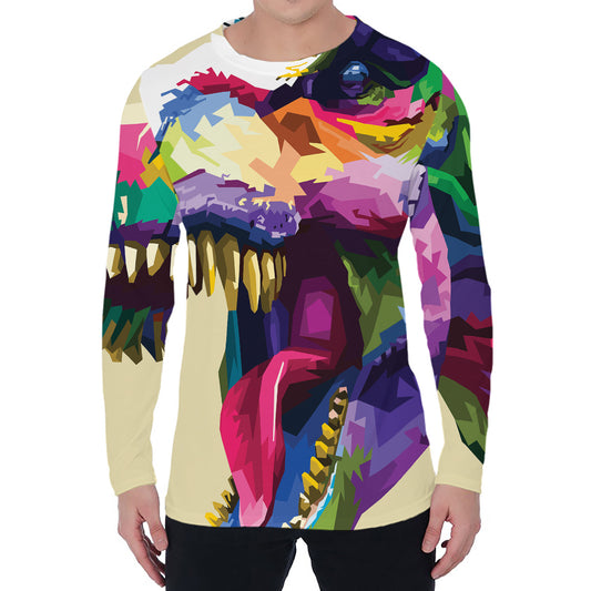 Colorful Tyrannosaurus Rex Print Men's Long Sleeve T-Shirt