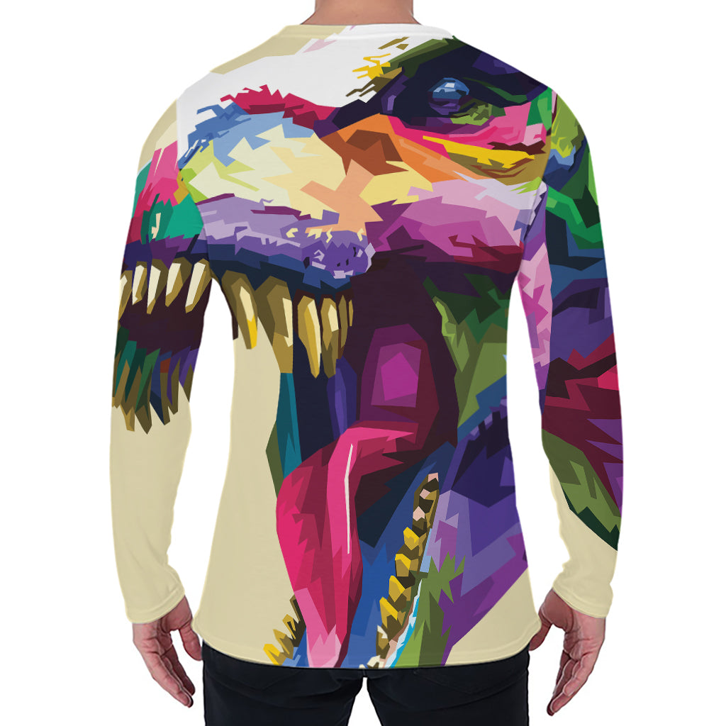 Colorful Tyrannosaurus Rex Print Men's Long Sleeve T-Shirt