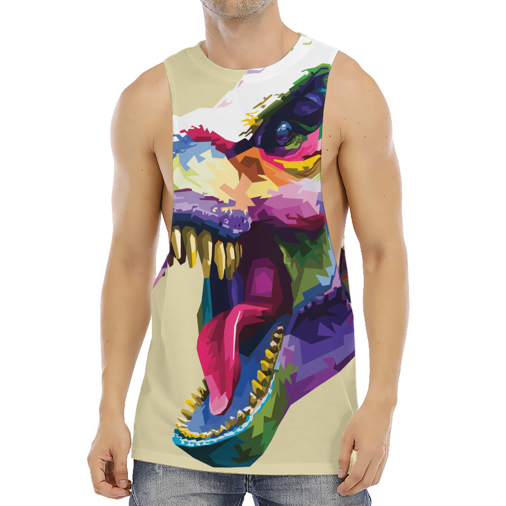 Colorful Tyrannosaurus Rex Print Men's Muscle Tank Top