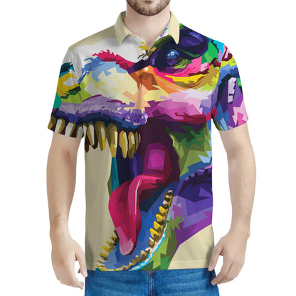 Colorful Tyrannosaurus Rex Print Men's Polo Shirt