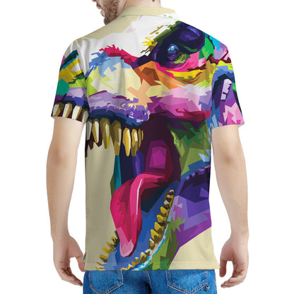 Colorful Tyrannosaurus Rex Print Men's Polo Shirt