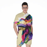 Colorful Tyrannosaurus Rex Print Men's Rompers