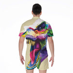 Colorful Tyrannosaurus Rex Print Men's Rompers
