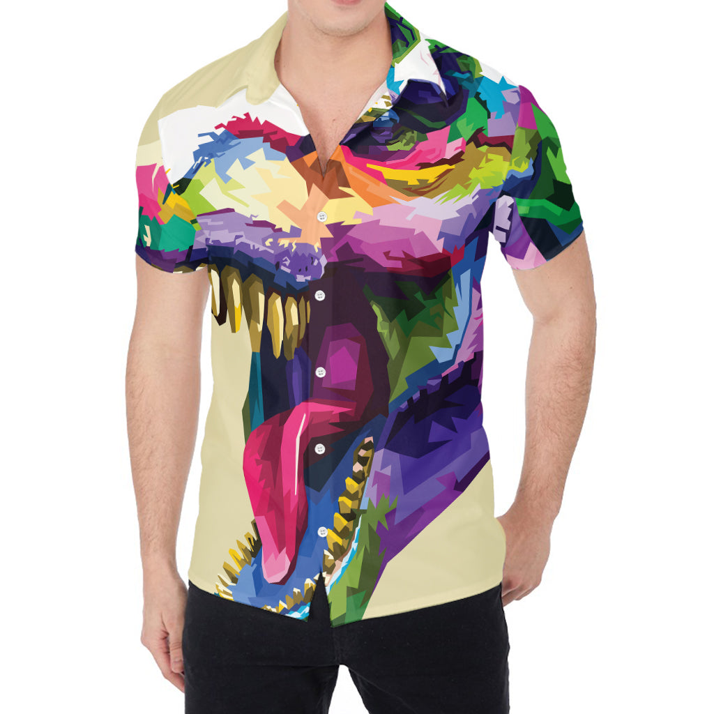 Colorful Tyrannosaurus Rex Print Men's Shirt