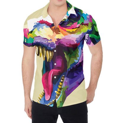 Colorful Tyrannosaurus Rex Print Men's Shirt