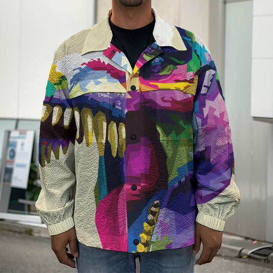 Colorful Tyrannosaurus Rex Print Men's Shirt Jacket