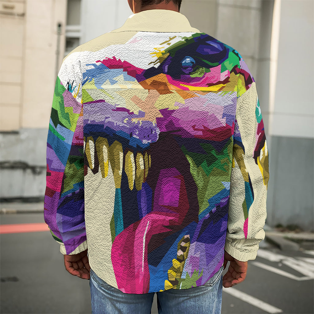 Colorful Tyrannosaurus Rex Print Men's Shirt Jacket