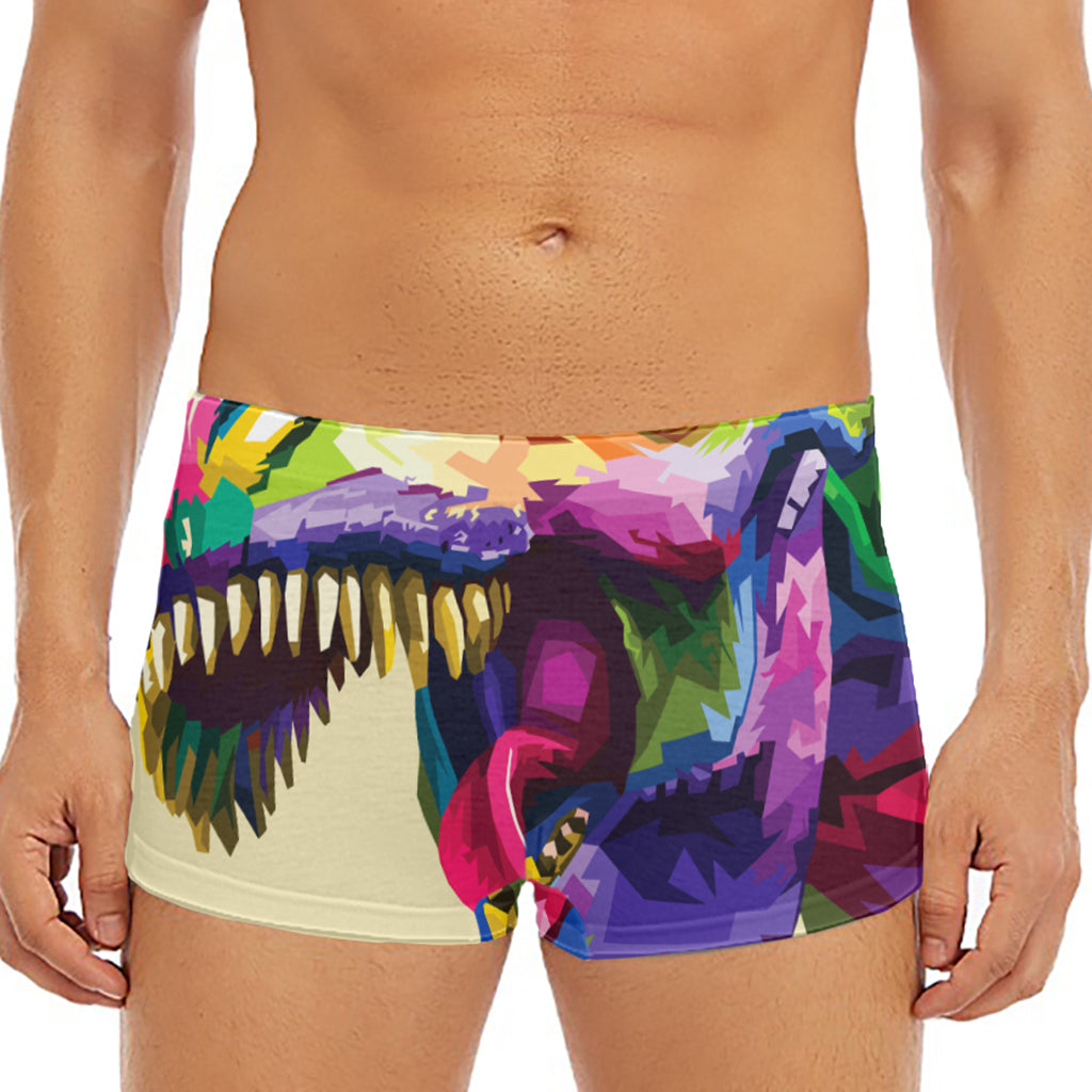 Colorful Tyrannosaurus Rex Print Men's Short Boxer Briefs