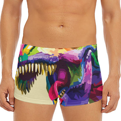 Colorful Tyrannosaurus Rex Print Men's Short Boxer Briefs
