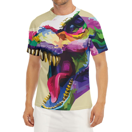 Colorful Tyrannosaurus Rex Print Men's Short Sleeve Rash Guard