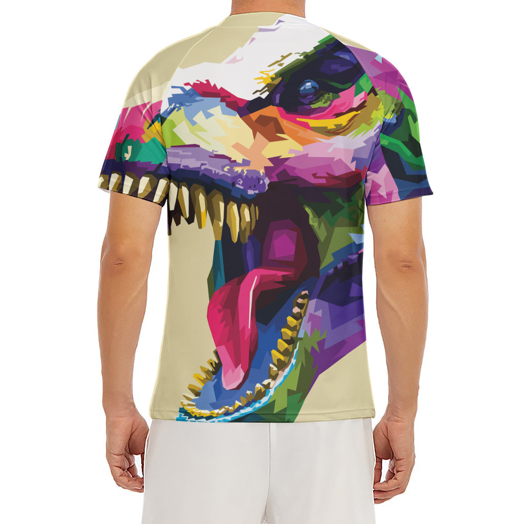 Colorful Tyrannosaurus Rex Print Men's Short Sleeve Rash Guard