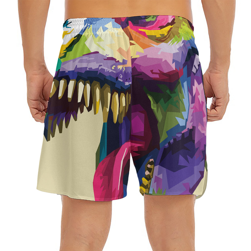Colorful Tyrannosaurus Rex Print Men's Split Running Shorts