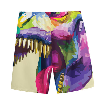 Colorful Tyrannosaurus Rex Print Men's Sports Shorts