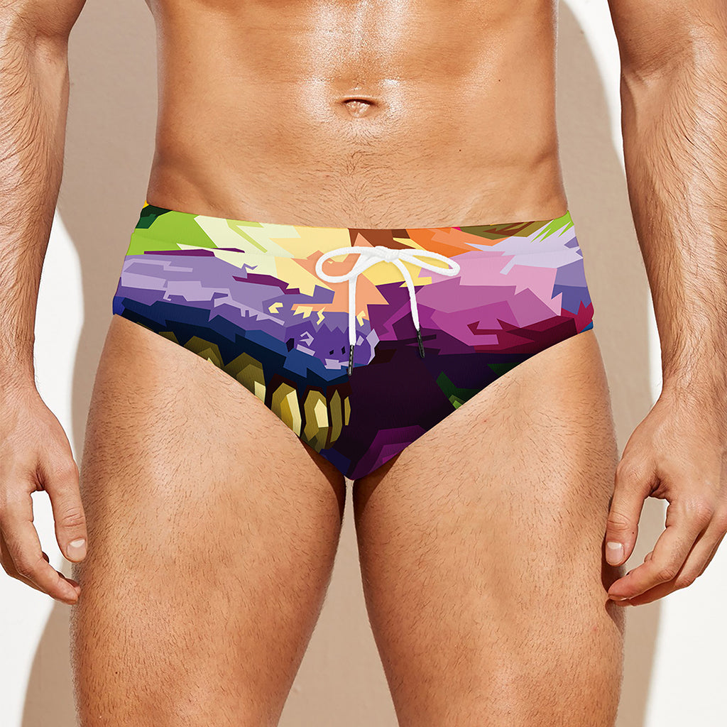 Colorful Tyrannosaurus Rex Print Men's Swim Briefs
