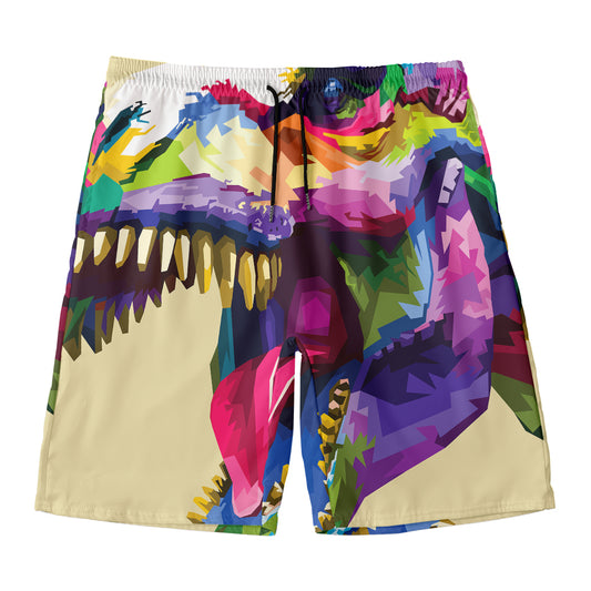 Colorful Tyrannosaurus Rex Print Men's Swim Trunks