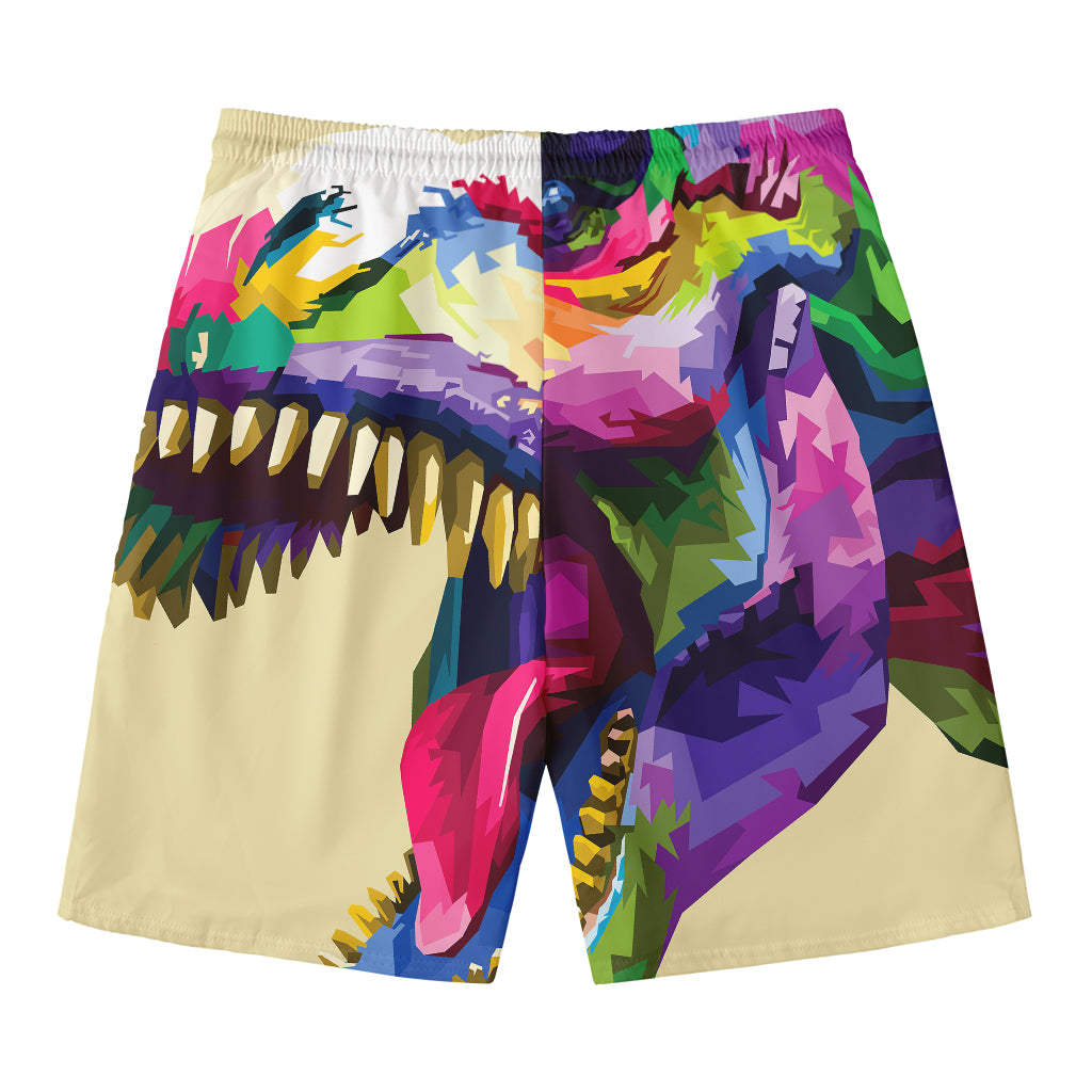 Colorful Tyrannosaurus Rex Print Men's Swim Trunks