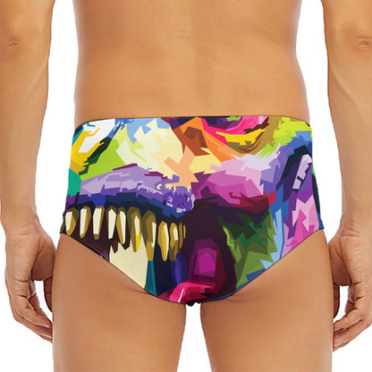 Colorful Tyrannosaurus Rex Print Men's Triangle Swim Briefs