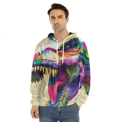 Colorful Tyrannosaurus Rex Print Men's Velvet Pullover Hoodie