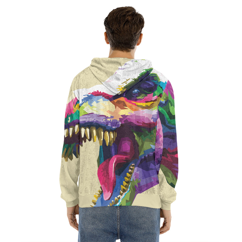 Colorful Tyrannosaurus Rex Print Men's Velvet Pullover Hoodie