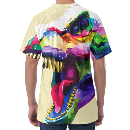 Colorful Tyrannosaurus Rex Print Men's Velvet T-Shirt