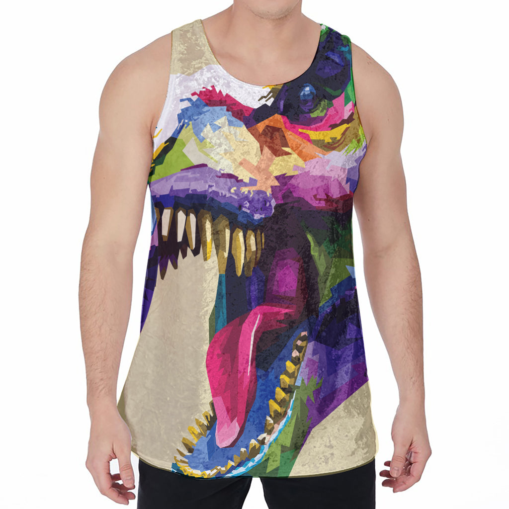 Colorful Tyrannosaurus Rex Print Men's Velvet Tank Top