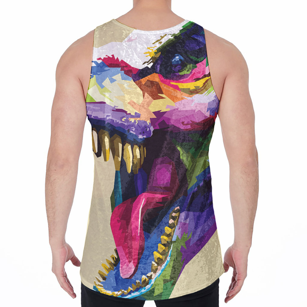 Colorful Tyrannosaurus Rex Print Men's Velvet Tank Top