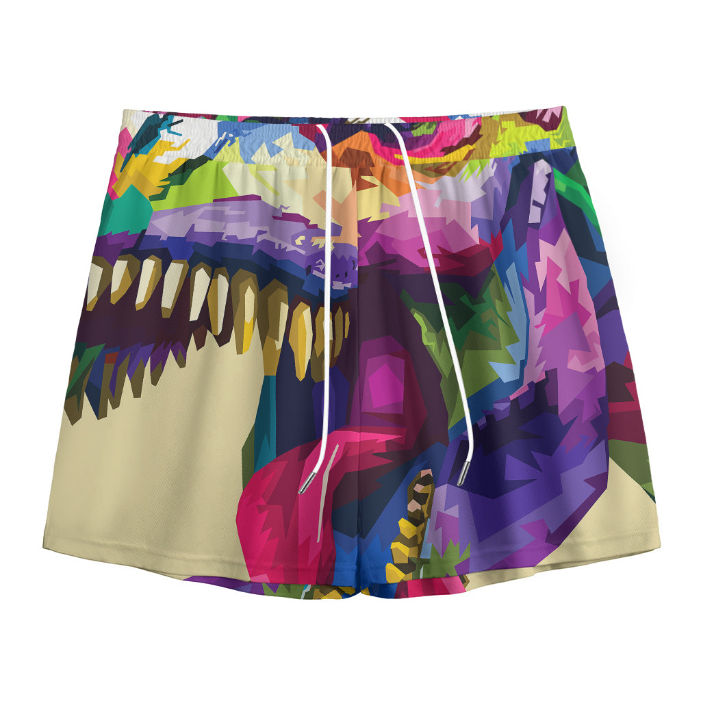 Colorful Tyrannosaurus Rex Print Mesh Shorts