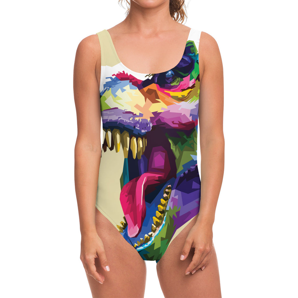 Colorful Tyrannosaurus Rex Print One Piece Swimsuit