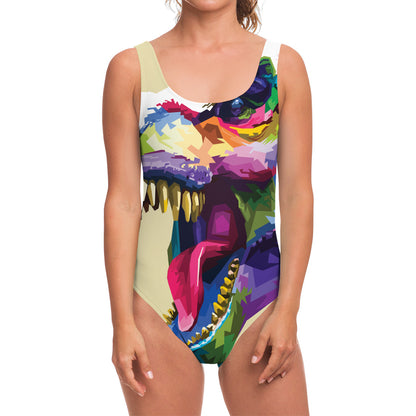 Colorful Tyrannosaurus Rex Print One Piece Swimsuit