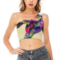 Colorful Tyrannosaurus Rex Print One Shoulder Crop Top